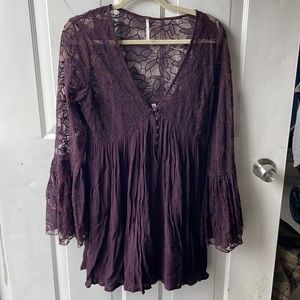 Free People Purple bell sleeve tunic dress w/slip Size M